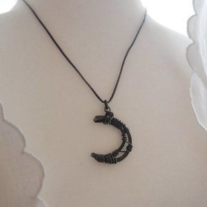 Hammered Metal/Crescent Moon/Wire Wrapped Necklace